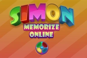 SIMON MEMORIZE ONLINE이라는 텍스트와 컬러풀한 원형 버튼이 있는 색감 있는 배경