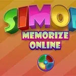 SIMON MEMORIZE ONLINE이라는 텍스트와 컬러풀한 원형 버튼이 있는 색감 있는 배경