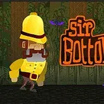 노란 모자를 쓴 캐릭터가 밀림을 배경으로 걷고 있으며, 주위에는 보라색 박쥐와 sir Bottomtight라는 글자가 있다