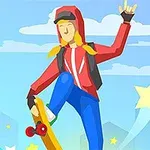 붉은 후드 재킷을 입고 스케이트보드를 타며 점프하는 사람