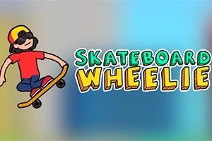 만화 스타일의 소년이 스케이트보드를 타고 있으며, 옆에 SKATEBOARD WHEELIE라는 글자가 있다