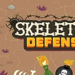 해골과 폭탄, 헬멧이 있는 방어 게임 로고