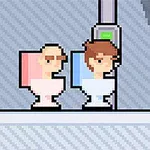 화장실에 앉아 있는 두 픽셀 아트 캐릭터