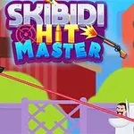 남자는 CCTV 카메라 머리를 가지고 있고 레이저를 발사하고 있으며, 변기에 앉아 있는 사람에게 조준하고 있다