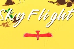 노란 배경 위에 Sky Flight라는 텍스트와 빨간 새가 날고 있는 모습