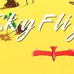 노란 배경 위에 Sky Flight라는 텍스트와 빨간 새가 날고 있는 모습