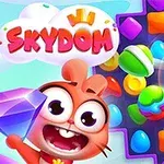 눈이 큰 귀여운 동물이 큰 보석을 들고 있고, 왼쪽에 다양한 색상의 사탕이 있는 장면