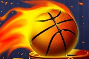 불타는 농구공이 농구 링에 들어가는 장면