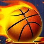 불타는 농구공이 농구 링에 들어가는 장면