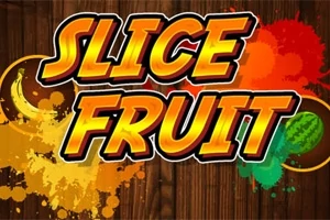 SLICE FRUIT라는 텍스트와 함께 배경에 과일 스플래시가 있는 이미지