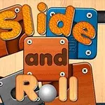 나무 토대 위에 Slide and Roll 텍스트가 적힌 색색의 블록들이 놓여 있는 이미지