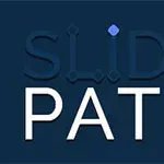 어두운 배경에 파란색과 빨간색 점이 있는 SLIDE라는 텍스트와 PATH라는 단어가 하얀색으로 쓰여 있다