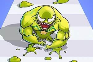 녹색 끈적한 물질로 덮인 근육질의 괴물이 바닥에 엎드려 있는 모습