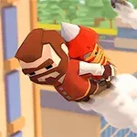 구름을 타고 하늘을 나는 빨간 옷을 입은 캐릭터