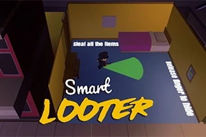 어두운 방 안에서 손전등을 켜고 물건을 훔치는 모습의 캐릭터가 있는 장면