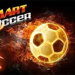 불타는 축구공과 실루엣 축구 선수, SMART Soccer 텍스트