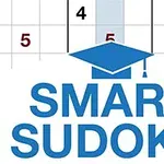 파란색 박사모와 SMART SUDOKU 텍스트가 있는 숫자 퍼즐