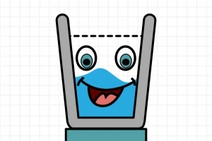 웃고 있는 얼굴을 가진 파란 액체가 담긴 유리잔