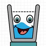 웃고 있는 얼굴을 가진 파란 액체가 담긴 유리잔