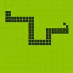 녹색 바탕에 격자 무늬 배경 위로 검은색 픽셀로 이루어진 구불구불한 선 모양이 있다