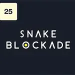 검은 배경에 숫자가 적힌 다채로운 블록과 노란색 점들이 있으며, 중앙에 SNAKE BLOCKADE라는 글자가 있다