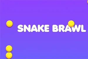 보라색 배경에 SNAKE BRAWL이라는 텍스트와 여러 개의 노란색 원들이 배열되어 있는 이미지