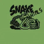 초록색 배경에 뱀 그림과 SNAKE 글자가 검은색 픽셀 아트로 표시된 이미지