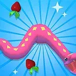 파란 배경에 핑크색 뱀이 딸기와 함께 강조되어 있다