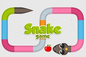 알록달록한 뱀 모양과 사과, Snake game 텍스트가 있는 이미지