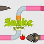 알록달록한 뱀 모양과 사과, Snake game 텍스트가 있는 이미지