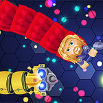 빨간색, 노란색 뱀과 닭 캐릭터가 있는 육각형 패턴의 배경