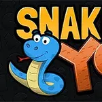 파란색 만화 뱀이 웃고 있는 모습과 함께 SNAKE YO라는 글자가 있는 이미지