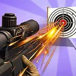 저격 소총이 과녁 중앙을 향해 총알을 발사하는 모습