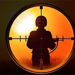 조준경을 통해 해질녘에 실루엣이 보이는 군인