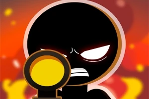 검은 실루엣의 인물이 노란색 조준경을 들고 있는 모습