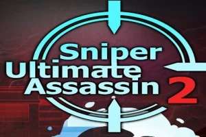 저격수 목표 조준선과 함께 Sniper Ultimate Assassin 2라는 텍스트가 중앙에 배치된 이미지