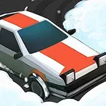 빨간색과 흰색 줄무늬가 있는 자동차가 눈길을 드리프트하고 있다