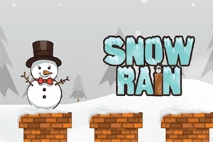 눈 덮인 배경에 모자를 쓴 눈사람과 SNOW RAIN이라는 글자가 보이는 이미지