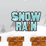 눈 덮인 배경에 모자를 쓴 눈사람과 SNOW RAIN이라는 글자가 보이는 이미지