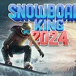 겨울 배경에서 스노보드를 타는 사람과 눈 덮인 산이 보이며, SNOWBOARD KING 2024라는 문구가 크게 표시되어 있다