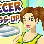 애니메이션 스타일의 여성이 축구 드레스업이라는 텍스트와 함께 그려져 있습니다