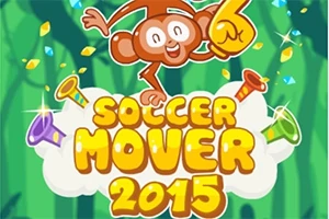 원숭이가 손가락을 들어 올린 채로 웃고 있으며, Soccer Mover 2015라는 글자가 구름 위에 있는 이미지