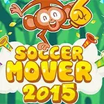 원숭이가 손가락을 들어 올린 채로 웃고 있으며, Soccer Mover 2015라는 글자가 구름 위에 있는 이미지