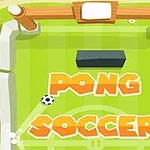 녹색 배경에 PONG SOCCER라는 글자가 있고, 축구공과 골대 이미지가 있는 화면