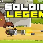 애니메이션 스타일의 군인이 대포를 발사하며 길을 따라 걷고 있고, SOLDIER LEGEND라는 큰 텍스트가 이미지 상단에 표시되어 있습니다