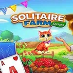 농장에서 밀짚모자를 쓴 여성과 고양이가 있고, 주변에 카드와 과일 바구니가 놓여 있다