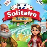 네 명의 캐릭터가 다양한 카드와 함께 정원 배경 앞에 서 있다