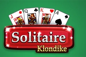 녹색 배경 위에 J, Q, K, A 카드와 Solitaire Klondike 텍스트가 있는 빨간 로고