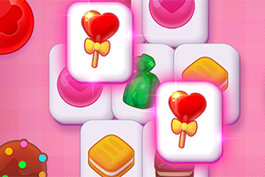 핑크색 배경 위에 하트 모양과 사탕, 초콜릿 등의 그림이 있는 타일들이 겹쳐져 있는 이미지