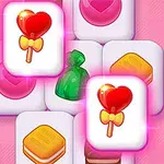 핑크색 배경 위에 하트 모양과 사탕, 초콜릿 등의 그림이 있는 타일들이 겹쳐져 있는 이미지